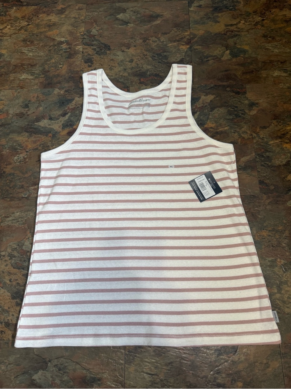 Eddie Bauer White and Dusty Rose Striped Tank Top